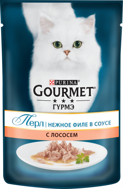 Корм консервированный для взрослых кошек GOURMET Перл Нежное филе с лососем в соусе, 85г Корм консервированный для взрослых кошек GOURMET Перл Нежное филе с лососем в соусе, 85г