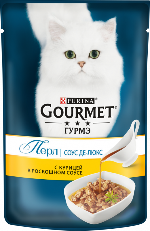 Корм консервированный для взрослых кошек GOURMET Перл Соус Де-люкс с курицей в роскошном соусе, 85г