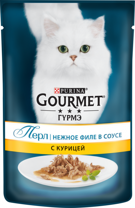 Корм консервированный для взрослых кошек GOURMET Перл Нежное филе с курицей в соусе, 85г Корм консервированный для взрослых кошек GOURMET Перл Нежное филе с курицей в соусе, 85г