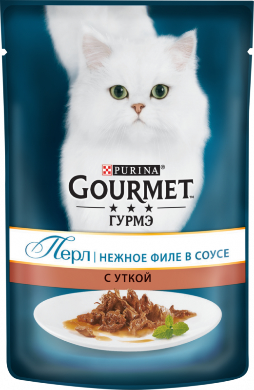 Корм консервированный для взрослых кошек GOURMET Перл Нежное филе с уткой в соусе, 85г Корм консервированный для взрослых кошек GOURMET Перл Нежное филе с уткой в соусе, 85г