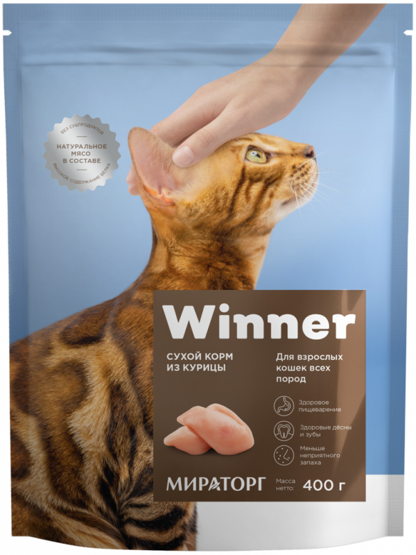 Корм сухой для взрослых кошек WINNER из курицы, для всех пород, 400г Корм сухой для взрослых кошек WINNER из курицы, для всех пород, 400г