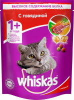 Корм сухой для взрослых кошек WHISKAS Подушечки с говяжьим паштетом, 800г