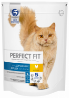Корм сухой для взрослых кошек PERFECT FIT с курицей, для живущих в помещении, 650г