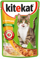 Корм консервированный для кошек KITEKAT c сочными кусочками курицы в желе, 85г