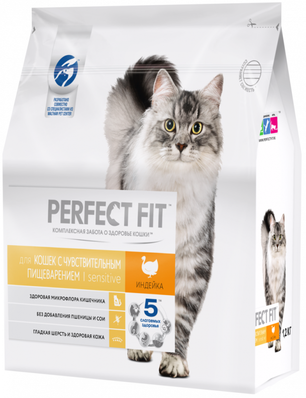 Корм сухой для взрослых кошек PERFECT FIT с индейкой, с чувствительным пищеварением, 1,2кг Корм сухой для взрослых кошек PERFECT FIT с индейкой, с чувствительным пищеварением, 1,2кг