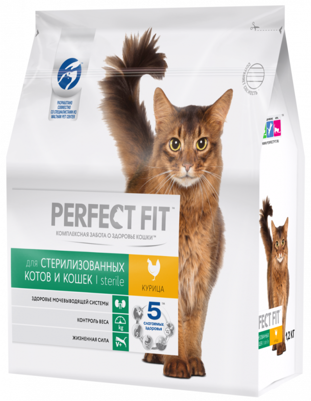 Корм сухой для кошек PERFECT FIT курица, для стерилизованных, полнорационный, 1,2кг Корм сухой для кошек PERFECT FIT курица, для стерилизованных, полнорационный, 1,2кг