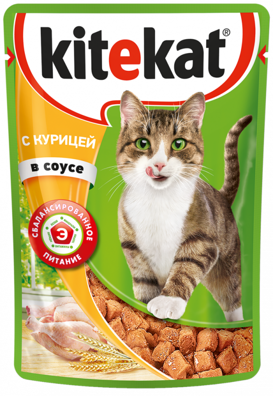 Корм консервированный для кошек KITEKAT c сочными кусочками курицы в соусе, 85г Корм консервированный для кошек KITEKAT c сочными кусочками курицы в соусе, 85г