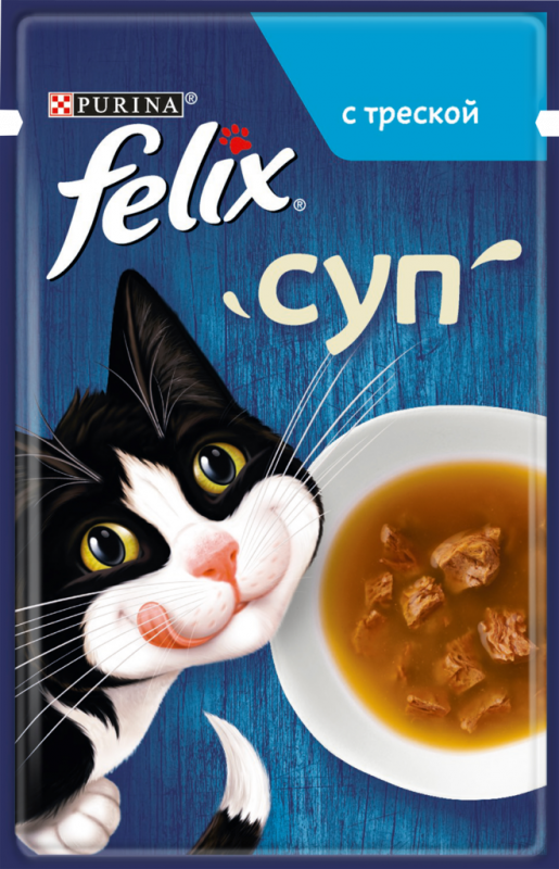 Корм консервированный для взрослых кошек FELIX Суп с треской, 48г Корм консервированный для взрослых кошек FELIX Суп с треской, 48г