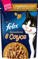 Корм консервированный для взрослых кошек FELIX Sensations с индейкой в соусе со вкусом бекона, 85г