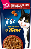Корм консервированный для взрослых кошек FELIX Sensations с говядиной в желе с томатами, 85г