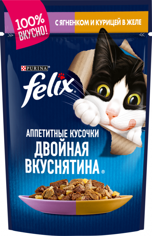 Корм консервированный для взрослых кошек FELIX Аппетитные кусочки Двойная вкуснятина с ягненком и курицей в желе, 85г Корм консервированный для взрослых кошек FELIX Аппетитные кусочки Двойная вкуснятина с ягненком и курицей в желе, 85г