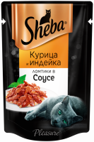 Корм консервированный для взрослых кошек SHEBA Pleasure из курицы и индейки, 85г