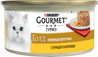 Корм консервированный для взрослых кошек GOURMET Голд Нежные биточки с курицей и морковью, 85г