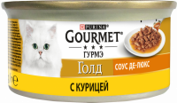 Корм консервированный для взрослых кошек GOURMET Голд Соус Де-люкс с курицей в роскошном соусе, 85г