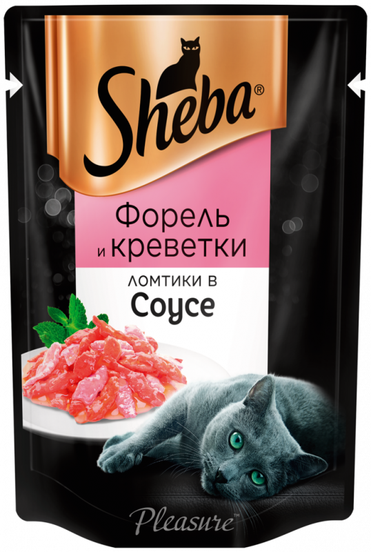 Корм консервированный для взрослых кошек SHEBA Pleasure ломтики в соусе с форелью и креветками, 85г Корм консервированный для взрослых кошек SHEBA Pleasure ломтики в соусе с форелью и креветками, 85г