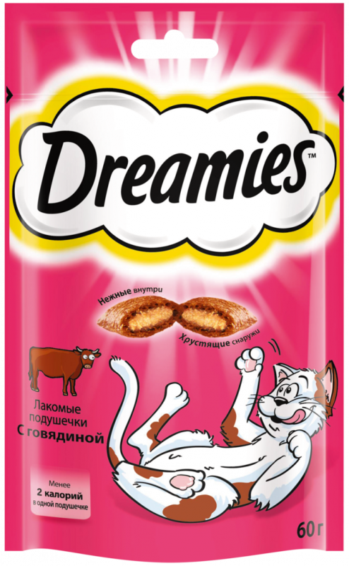 Лакомство для кошек DREAMIES Подушечки с говядиной, 60г Лакомство для кошек DREAMIES Подушечки с говядиной, 60г