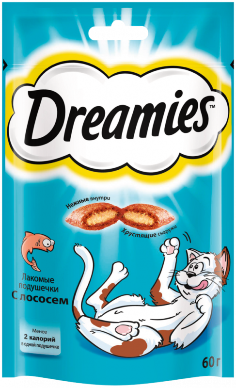 Лакомство для кошек DREAMIES Подушечки с лососем, 60г Лакомство для кошек DREAMIES Подушечки с лососем, 60г