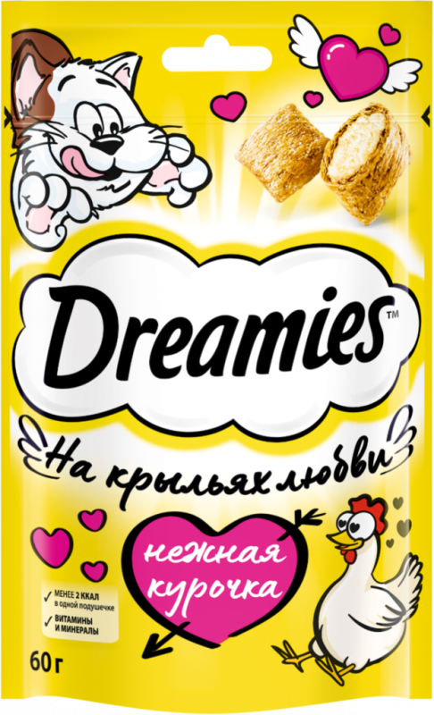 Лакомство для кошек DREAMIES Подушечки с курицей, 60г Лакомство для кошек DREAMIES Подушечки с курицей, 60г