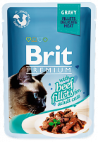 Корм консервированный для кошек BRIT Premium Cat кусочки филе говядины в соусе, 85г