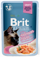 Корм консервированный для кошек BRIT Premium Cat кусочки филе лосося в соусе, 85г