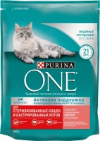 Корм сухой для взрослых кошек PURINA ONE с высоким содержанием лосося и пшеницей, для стерилизованных и кастрированных, 200г