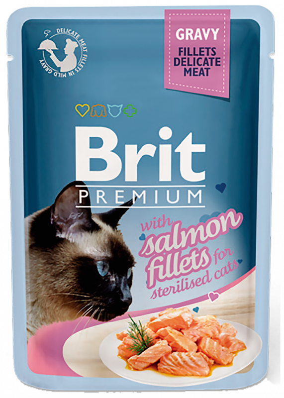Корм консервированный для кошек BRIT Premium Cat кусочки филе лосося в соусе, 85г Корм консервированный для кошек BRIT Premium Cat кусочки филе лосося в соусе, 85г