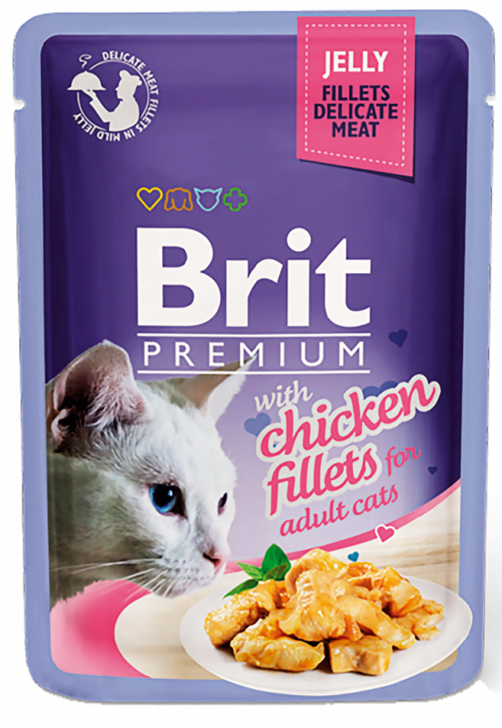 Корм консервированный для кошек BRIT Premium Jelly кусочки куриного филе в желе, 85г