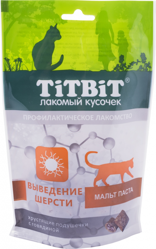 Лакомство для кошек TITBIT Хрустящие подушечки с говядиной, для выведения шерсти, 60г Лакомство для кошек TITBIT Хрустящие подушечки с говядиной, для выведения шерсти, 60г