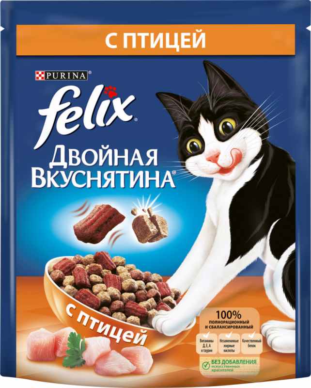 Корм сухой для взрослых кошек FELIX Двойная Вкуснятина с птицей, 300г Корм сухой для взрослых кошек FELIX Двойная Вкуснятина с птицей, 300г