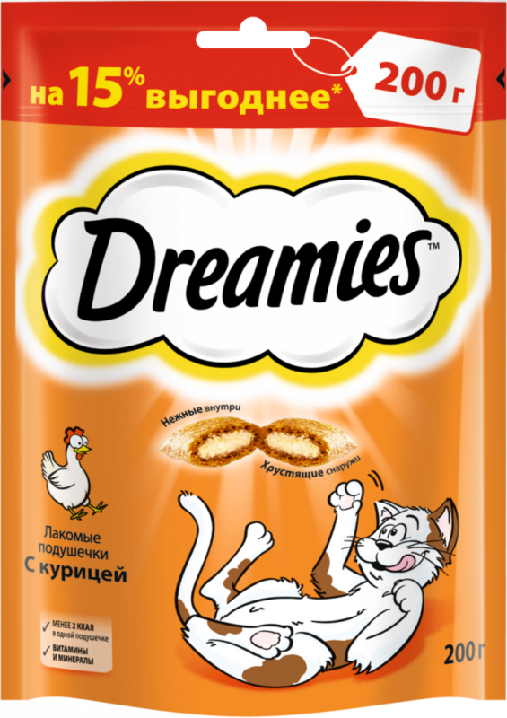 Лакомство для кошек DREAMIES с курицей, 200г Лакомство для кошек DREAMIES с курицей, 200г