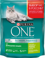 Корм сухой для взрослых кошек PURINA ONE с высоким содержанием индейки и цельными злаками, для живущих в домашних условиях, 750г