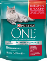 Корм сухой для взрослых кошек PURINA ONE с высоким содержанием говядины и цельными злаками, 750г