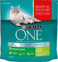 Корм сухой для взрослых кошек PURINA ONE с высоким содержанием индейки и цельными злаками, для живущих в домашних условиях, 1,5кг