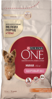 Корм сухой для взрослых собак PURINA ONE Здоровый вес с высоким содержанием индейки и с рисом, склонных к набору веса, для мелких пород, 1,5кг