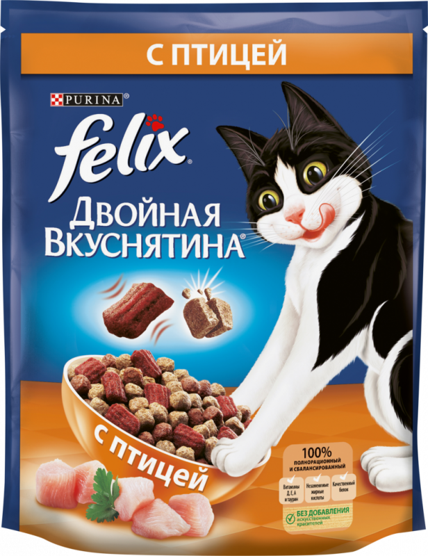 Корм сухой для взрослых кошек FELIX Двойная Вкуснятина с птицей, 750г Корм сухой для взрослых кошек FELIX Двойная Вкуснятина с птицей, 750г