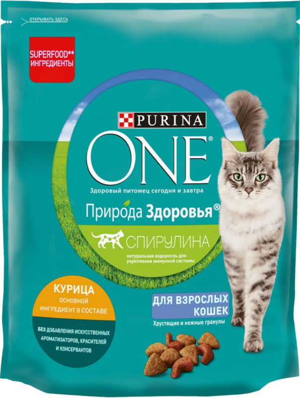 Корм сухой для взрослых кошек PURINA ONE Природа Здоровья с высоким содержанием курицы, 680г Корм сухой для взрослых кошек PURINA ONE Природа Здоровья с высоким содержанием курицы, 680г