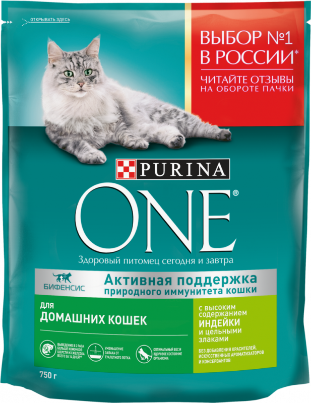Корм сухой для взрослых кошек PURINA ONE с высоким содержанием индейки и цельными злаками, для живущих в домашних условиях, 750г Корм сухой для взрослых кошек PURINA ONE с высоким содержанием индейки и цельными злаками, для живущих в домашних условиях, 750г