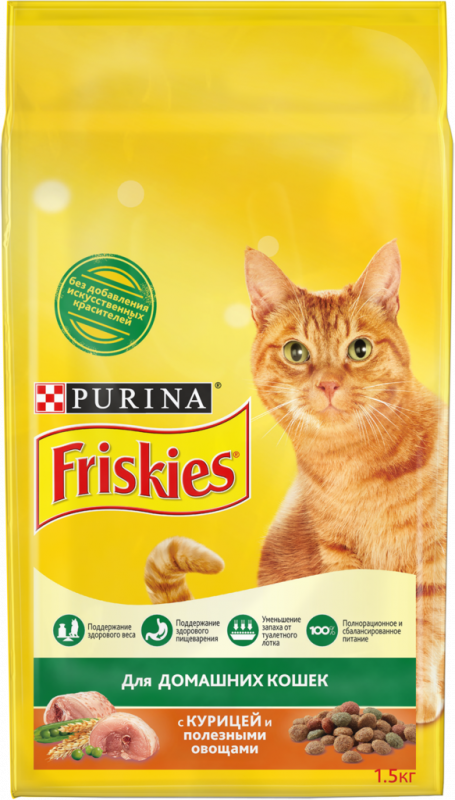 Корм сухой для взрослых кошек FRISKIES с курицей и полезными овощами, для домашних, 1,5кг Корм сухой для взрослых кошек FRISKIES с курицей и полезными овощами, для домашних, 1,5кг