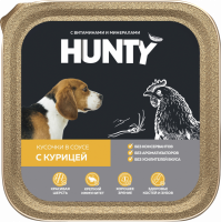 Корм консервированный для взрослых собак HUNTY кусочки в соусе с курицей, 300г