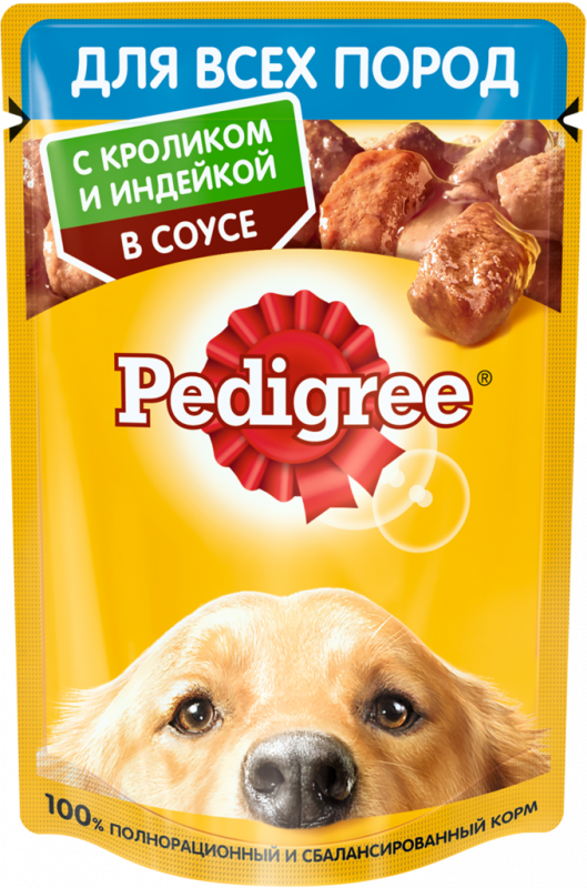 Корм консервированный для взрослых собак PEDIGREE с кроликом и индейкой в соусе, для всех пород, 85г Корм консервированный для взрослых собак PEDIGREE с кроликом и индейкой в соусе, для всех пород, 85г