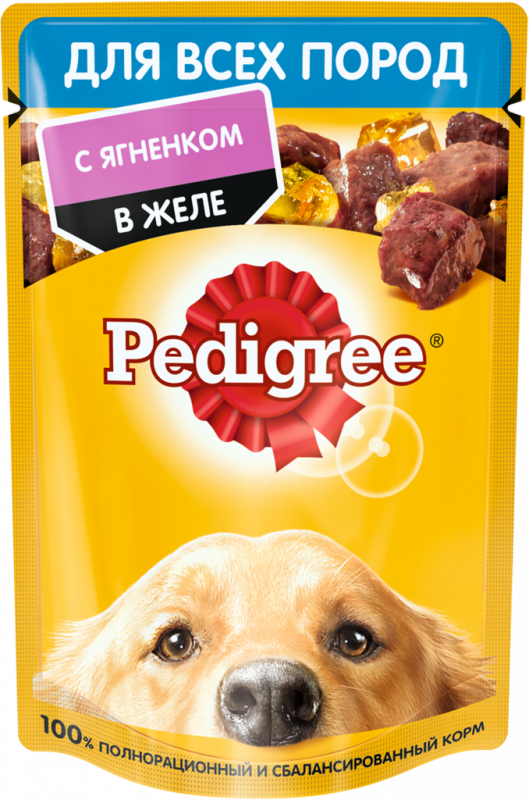 Корм консервированный для взрослых собак PEDIGREE желе с ягненком, для всех пород, 85г Корм консервированный для взрослых собак PEDIGREE желе с ягненком, для всех пород, 85г
