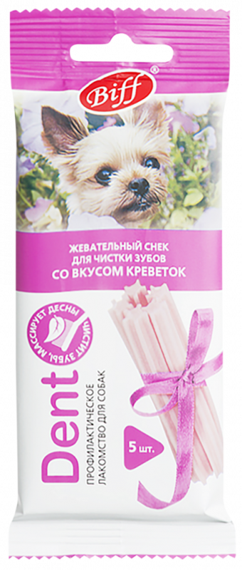 Лакомство для собак BIFF Dent Снек жевательный со вкусом креветок, для мелких пород, 35г Лакомство для собак BIFF Dent Снек жевательный со вкусом креветок, для мелких пород, 35г