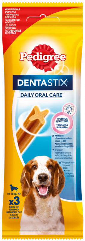 Лакомство для собак PEDIGREE DentaStix для очищения зубов 10-25кг, 77г Лакомство для собак PEDIGREE DentaStix для очищения зубов 10-25кг, 77г