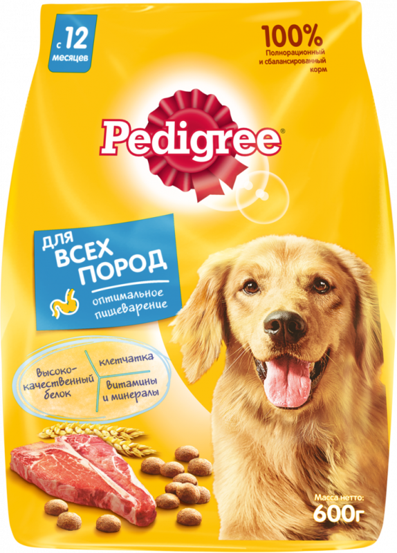 Корм сухой для взрослых собак PEDIGREE с говядиной для всех пород, полнорационный, 600г Корм сухой для взрослых собак PEDIGREE с говядиной для всех пород, полнорационный, 600г