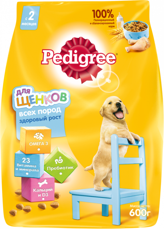 Корм сухой для щенков PEDIGREE с курицей, с 2 месяцев, для всех пород, полнорационный, 600г