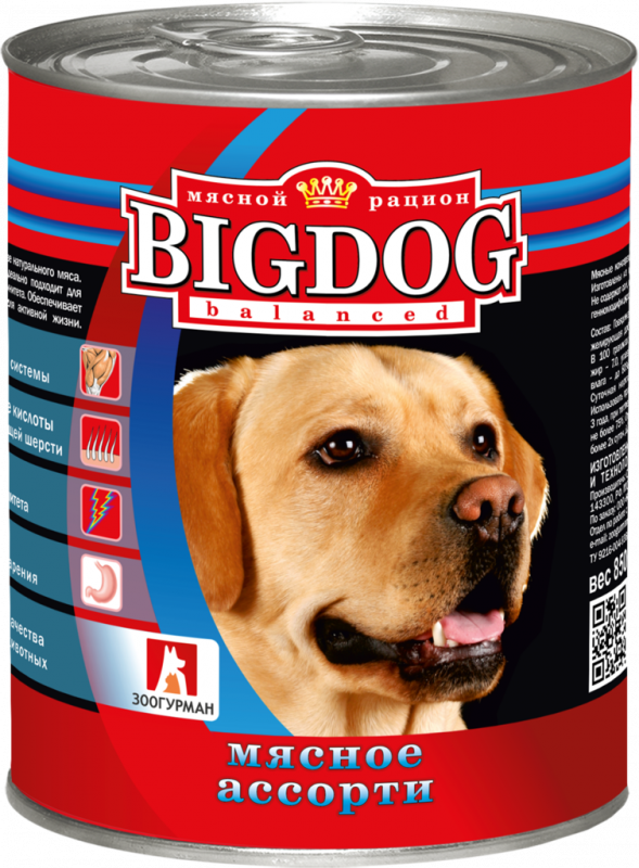 Корм консервированный для собак ЗООГУРМАН Big Dog Мясное ассорти, 850г Корм консервированный для собак ЗООГУРМАН Big Dog Мясное ассорти, 850г
