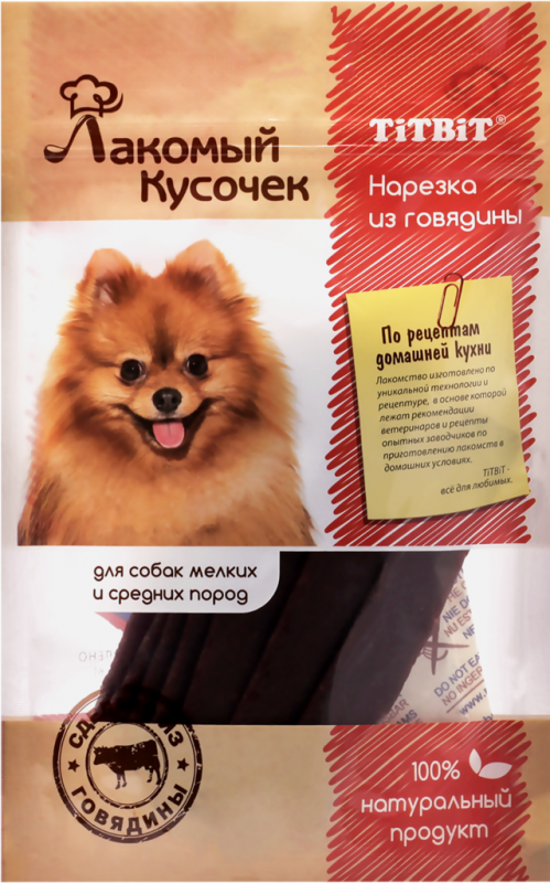 Лакомство для собак TITBIT Лакомый кусочек Нарезка из говядины, 80г Лакомство для собак TITBIT Лакомый кусочек Нарезка из говядины, 80г