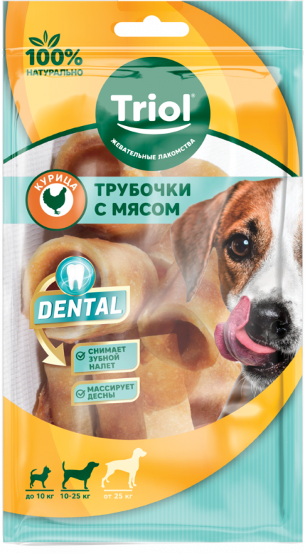 Лакомство для собак TRIOL Dental Трубочки-мини жевательные с мясом курицы, 42г Лакомство для собак TRIOL Dental Трубочки-мини жевательные с мясом курицы, 42г
