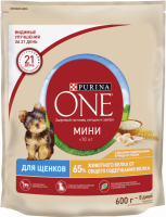 Корм сухой для щенков PURINA ONE с высоким содержанием курицы и с рисом, для мелких и карликовых пород, 600г