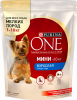 Корм сухой для взрослых собак PURINA ONE с высоким содержанием говядины и с рисом, при активном образе жизни, для мелких пород, 600г
